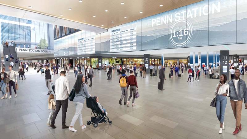 Rendering of the ticketing area and main concourse at Penn Station