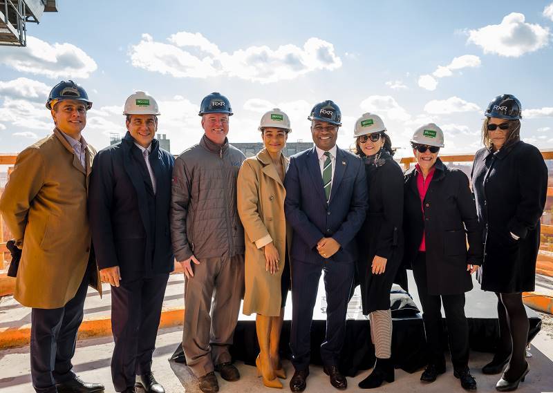 [From left to right] Picture taken at a groundbreaking ceremony for Maven at 2413 Third Avenue with Eugene Flotterton, CetraRuddy Architecture, Peter Palazzo, LRC Construction; Greg Clancy, RXR; Janet Peguero, Deputy Bronx Borough President; Joanne Minieri, RXR; Nancy J. Ruddy, CetraRuddy Architecture; Lisa Sorin, Bronx Chamber of Commerce