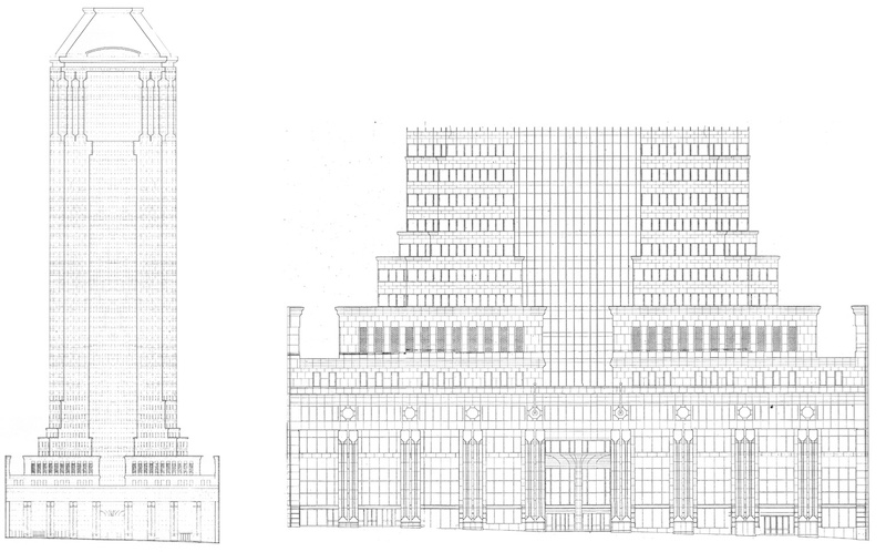 Drawings illustrate 60 Wall Street's existing front elevation