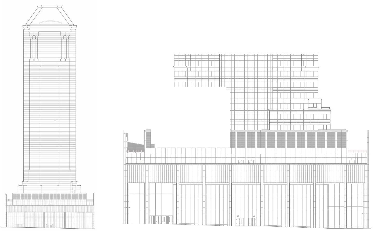 Drawings illustrate proposed changes to 60 Wall Street's front elevation