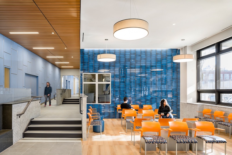 Photograph of lobby-level seating at WSFSSH at West 108 - Alexander Severin, courtesy Dattner Architects
