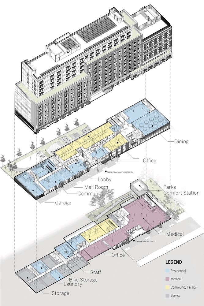 Section diagram illustrates floor plans at WSFSSH at West 108 - Dattner Architects