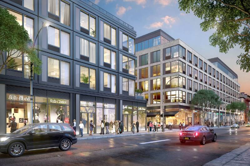 Rendering of retail row and streetscape at 120 Fifth Avenue in Park Slope, Brooklyn