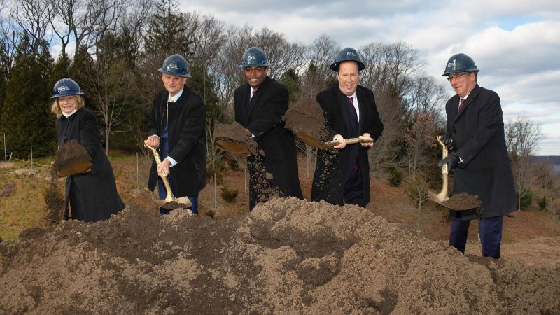 Ground breaking ceremony for the Neuroscience Research Complex on the Cold Spring Harbor Laboratory (CSHL) campus [From left to right: CSHL Chair Marilyn Simons, CSHL President & CEO Bruce Stillman, New York Lieutenant Governor Antonio Delgado, Empire State Development Chair Kevin Law, and New York State Senator James Gaughran]
