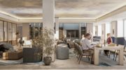 Rendering illustrates a Sage Oasis co-working space at 437 Madison Avenue