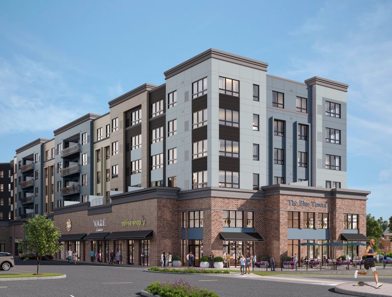 Rendering of retail and residential spaces at The Crossings at Brick Church Station