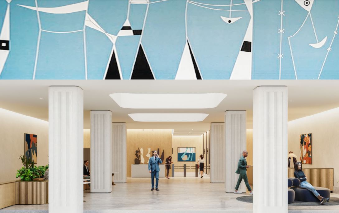 Rendering of the new mural at 60 Broad Street's renovated lobby