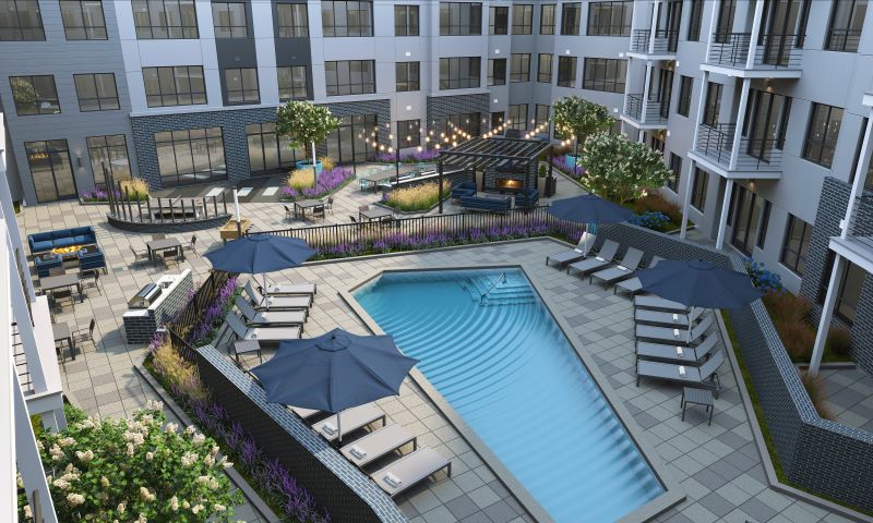 Rendering of Ivy and Green pool deck at 1 Park Avenue in Hackensack, New Jersey