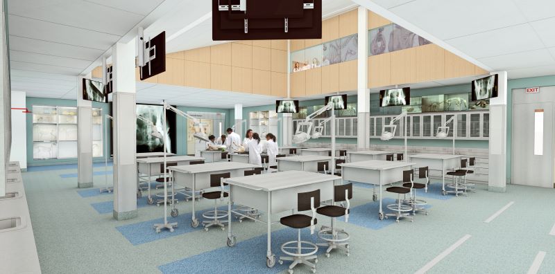 Rendering of a clinical skills laboratory inside the Long Island University Veterinary Medicine Learning Center - Courtesy Long Island University
