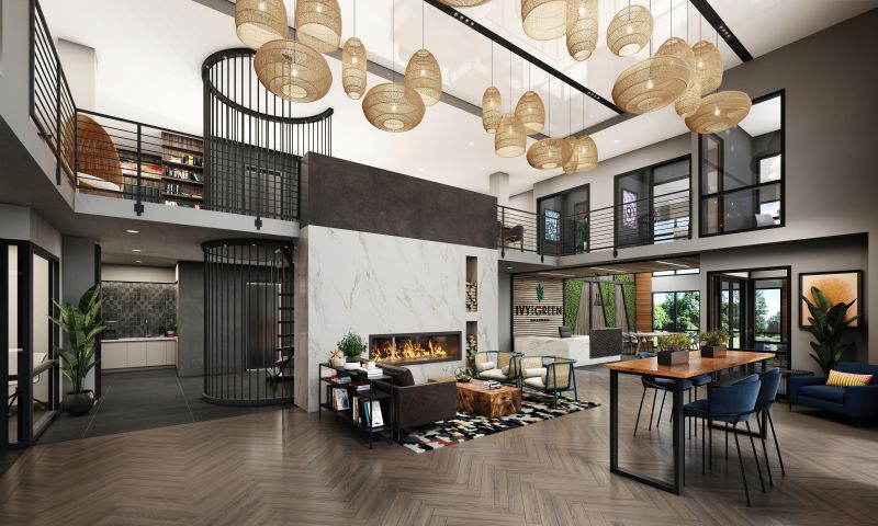 Rendering of the communal lounge at Ivy and Green (1 Park Avenue) in Hackensack, New Jersey