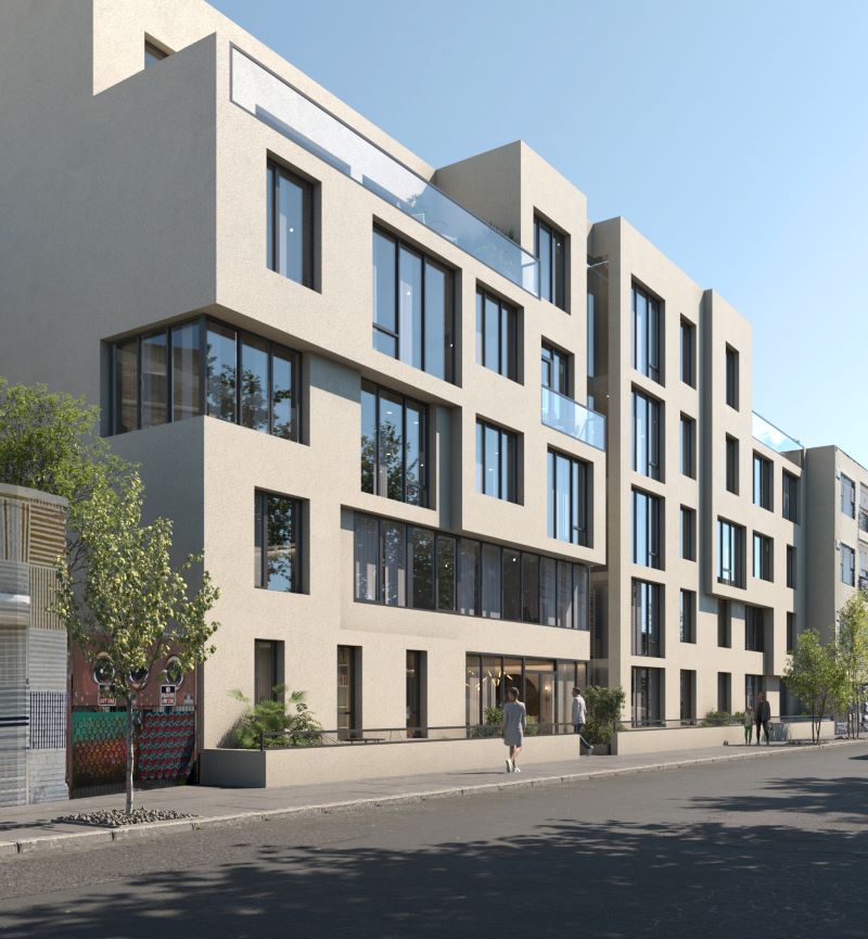 Rendering shows a side view of 14-30 Astoria Boulevard
