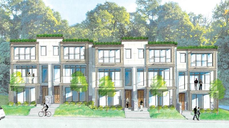 Rendering of three-story townhouses at 1 Warburton Avenue in Hastings-on-Hudson - Sullivan Architecture