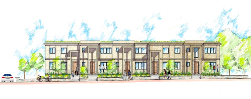 Rendering of two-story townhouses at 1 Warburton Avenue in Yonkers - Sullivan Architecture