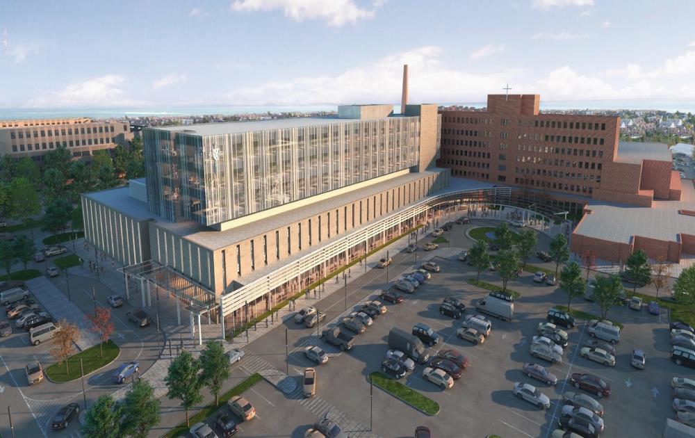 Aerial rendering of the Good Samaritan University Hospital medical center expansion