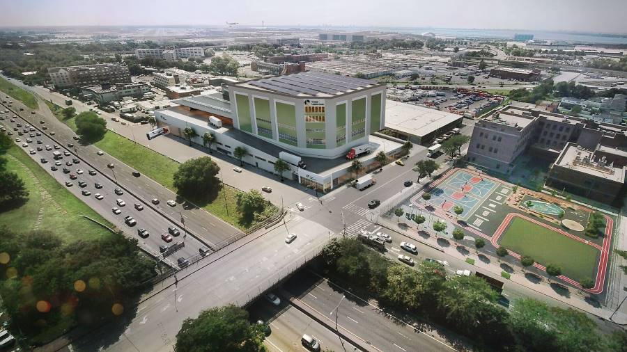 Aerial rendering of the Terminal logistics Center at 130-24 South Conduit Avenue in Jamaica, Queens