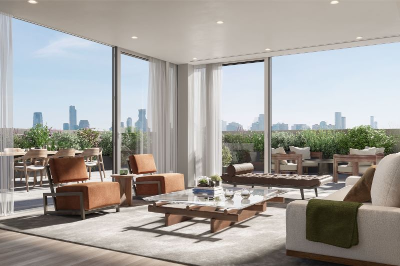 Rendering of the Penthouse A living room at The Keller