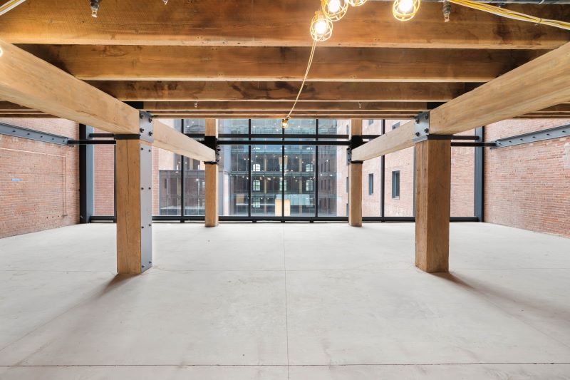 Exposed mass timber columns inside Terminal Warehouse in West Chelsea - Credit Shoootin
