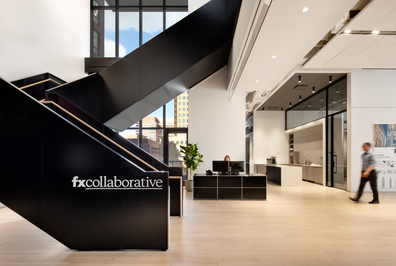FXCollaborative's reception desk at One Willoughby Square - Photo by Chris Cooper