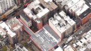 Aerial view of the development assemblage at 354 and 360 West 52nd Street in Hell's Kitchen, Manhattan