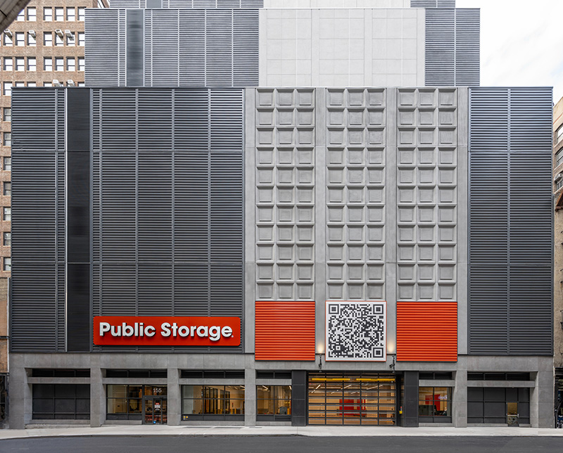 Daytime view of the new Public Storage building at 155 West 29th Street in Chelsea