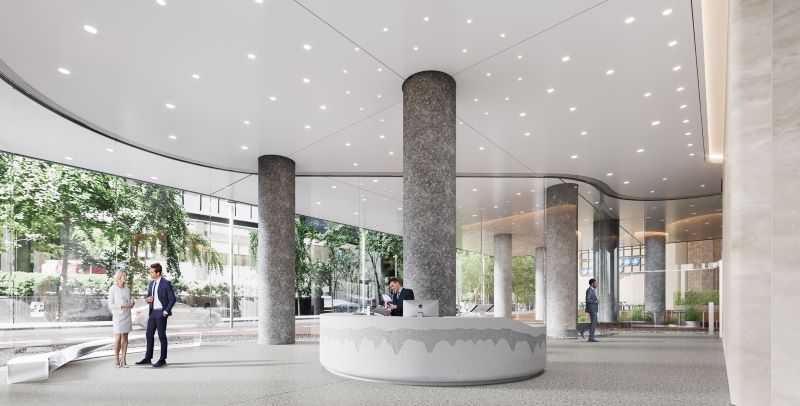 Daytime interior rendering of the 767 Third Avenue lobby