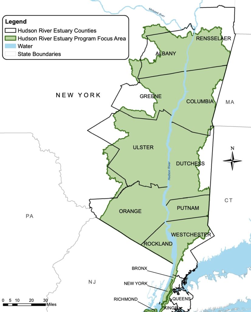 Map of the Hudson River Estuary Program focus area, via nyc.gov