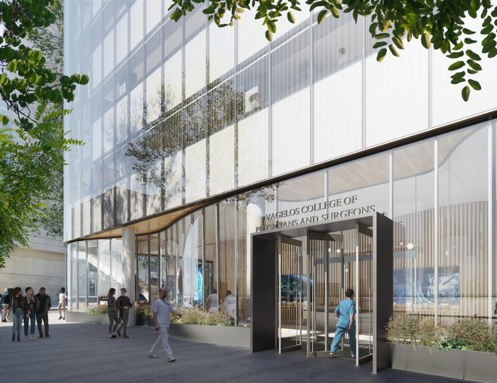Rendering of exterior for new biomedical research building at Columbia University, by RGB