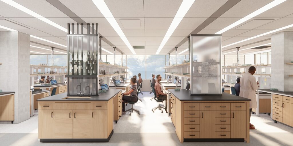 Rendering of lab space inside new biomedical research building at Columbia University, by RGB