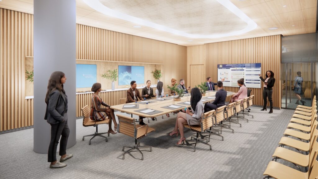 Rendering of conference space for new biomedical research building at Columbia University, by RGB