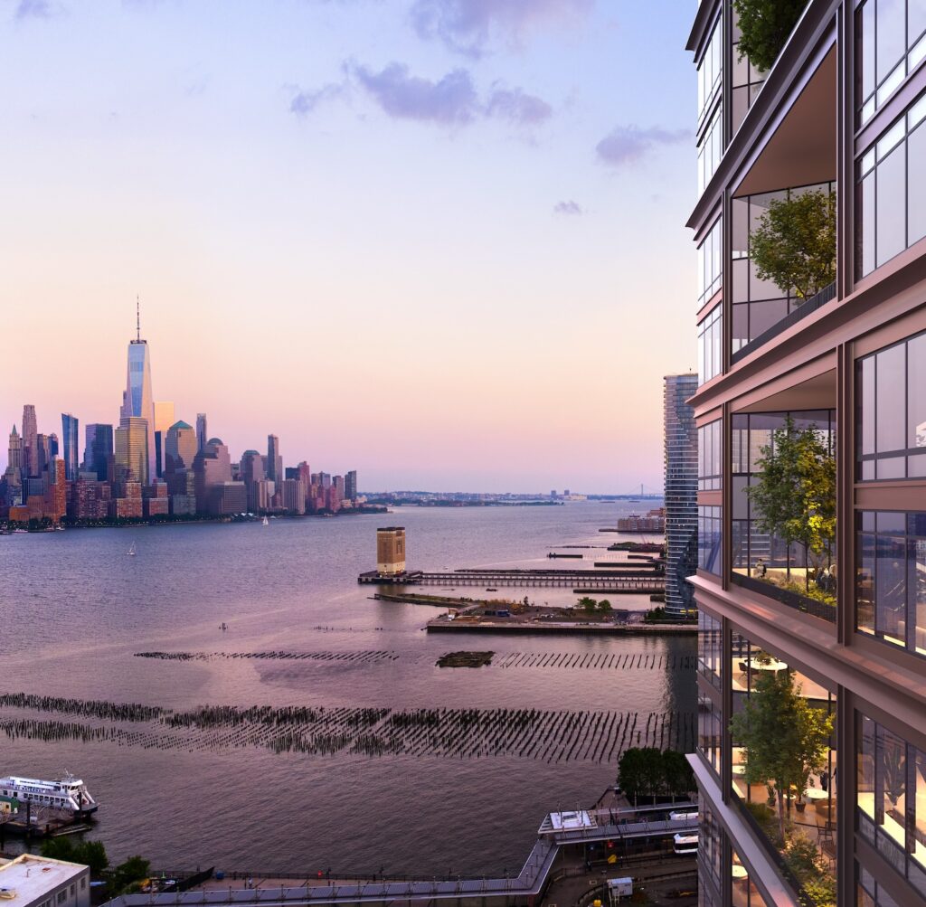 Rendering of skyline view from building at Hoboken Connect. Designed by FXCollaborative