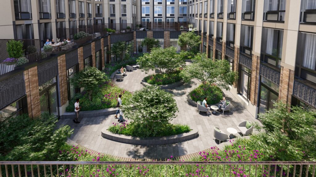 Courtyard at 11 Ocean Parkway. Designed by FXCollaborative