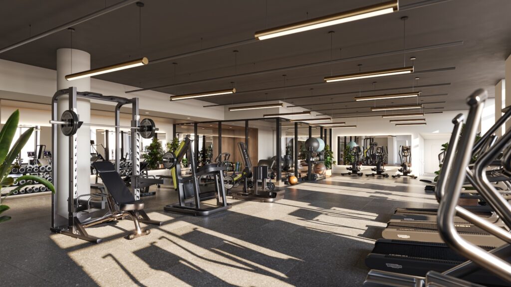 Fitness center at 11 Ocean Parkway. Designed by FXCollaborative