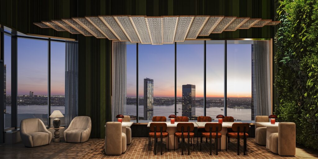 Rendering of 45th floor cocktail lounge at 550 Tenth Avenue, by Conway+ Partners