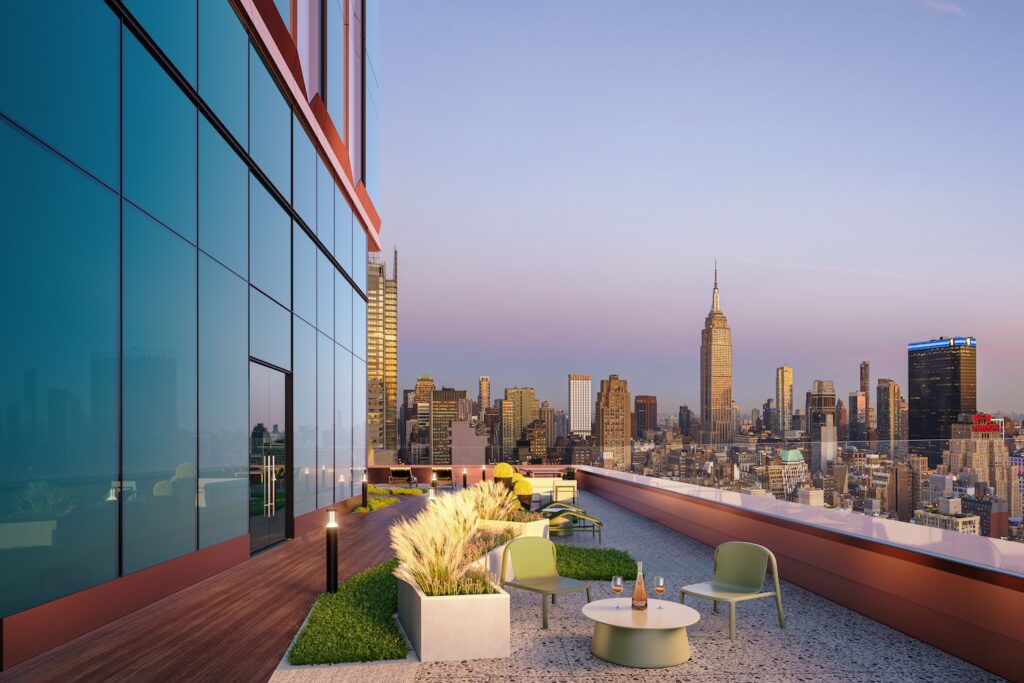 Rendering of 45th floor outdoor terrace at 550 Tenth Avenue, by Conway+ Partners