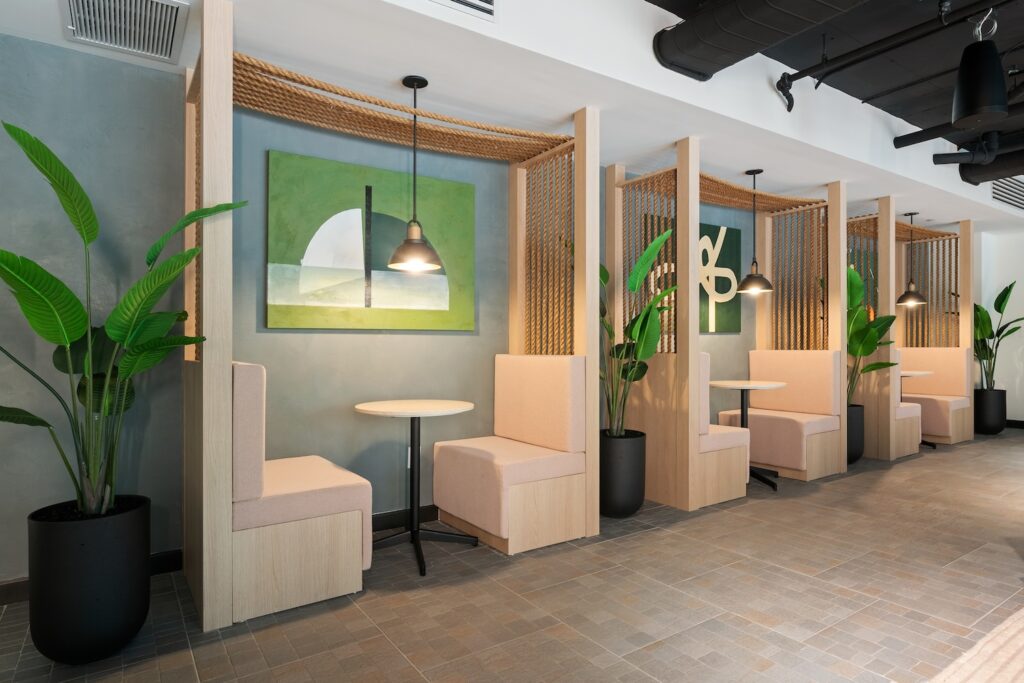 Rendering of media lounge booths at Birch House, courtesy of Halpern Real Estate Ventures