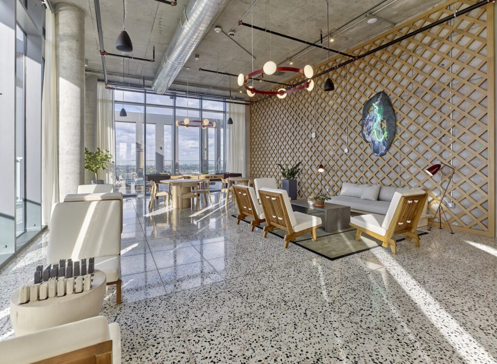 Photograph of lobby at Atlas Jersey City, courtesy of Cahn PR