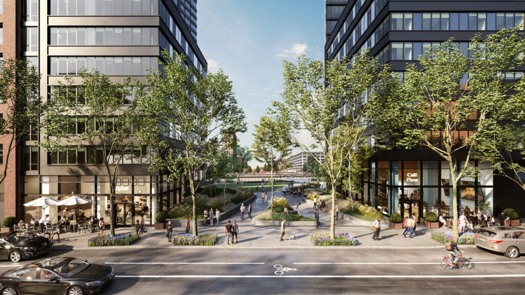 Rendering of plaza at 595 Dean Street. Courtesy of MOSO Studio