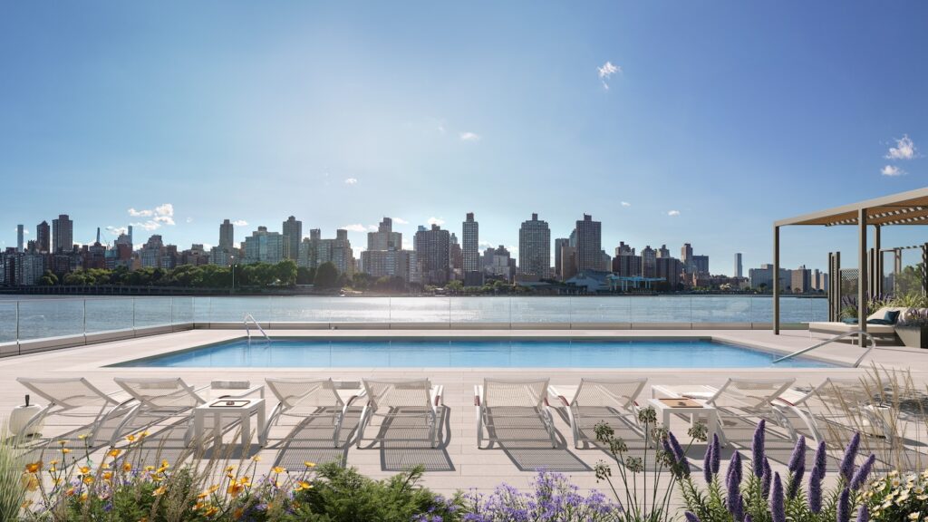 Rooftop pool at 20 and 30 Halletts Point. Courtesy of BerlinRosen