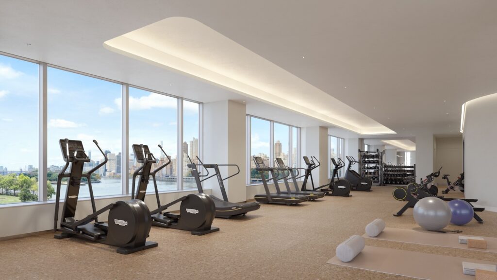 Fitness center at 20 and 30 Halletts Point. Courtesy of BerlinRosen