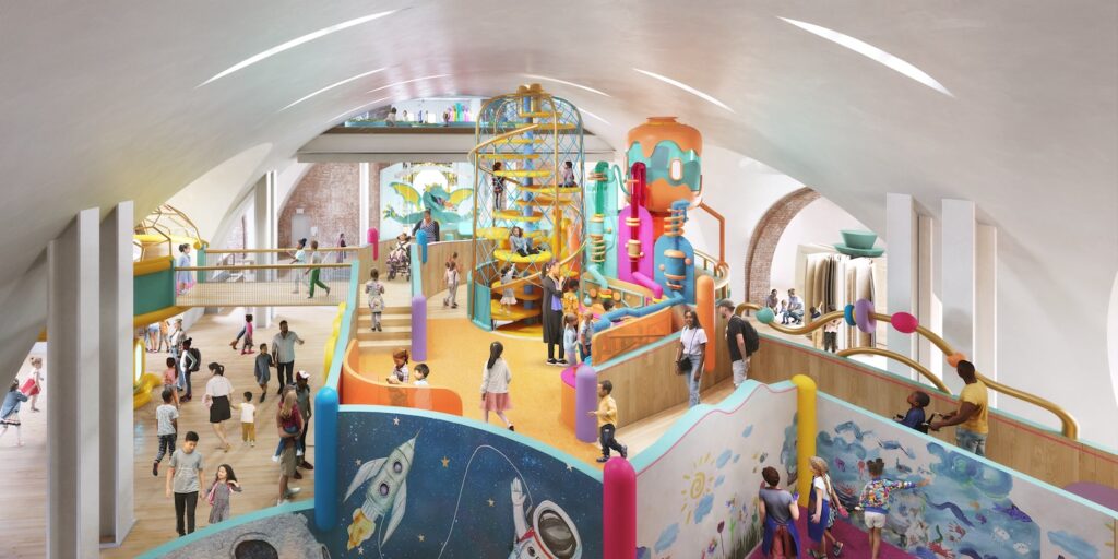 Rendering of interior space at Children's Museum Of Manhattan, by FXCollaborative