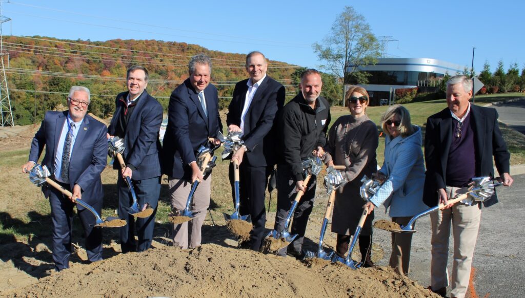 Photograph from groundbreaking ceremony. From left, Mount Pleasant Town Supervisor Carol Fulgenzi; Mount Pleasant IDA CEO KevinHyland: Robert Martin Company CEO Tim Jones; Robert Martin Company President Greg Berger; Robert Martin Company Executive VP of Construction Management Damian Finley; Business Council of Westchester President & CEO Marsha Gordon; Westchester County Director of Entrepreneurship and Innovation Deborah Novick and Fieldpoint Private Bank Executive Vice President Kevin O’Hanlon