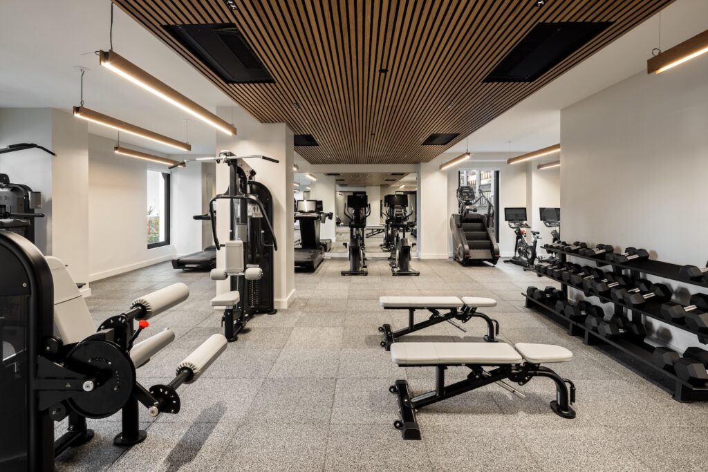 Photograph of fitness center at Maven, courtesy of RXR