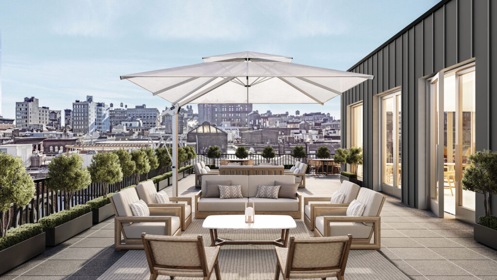 The rooftop terrace at 430 West Broadway. Designed by Morris Adjmi Architects.
