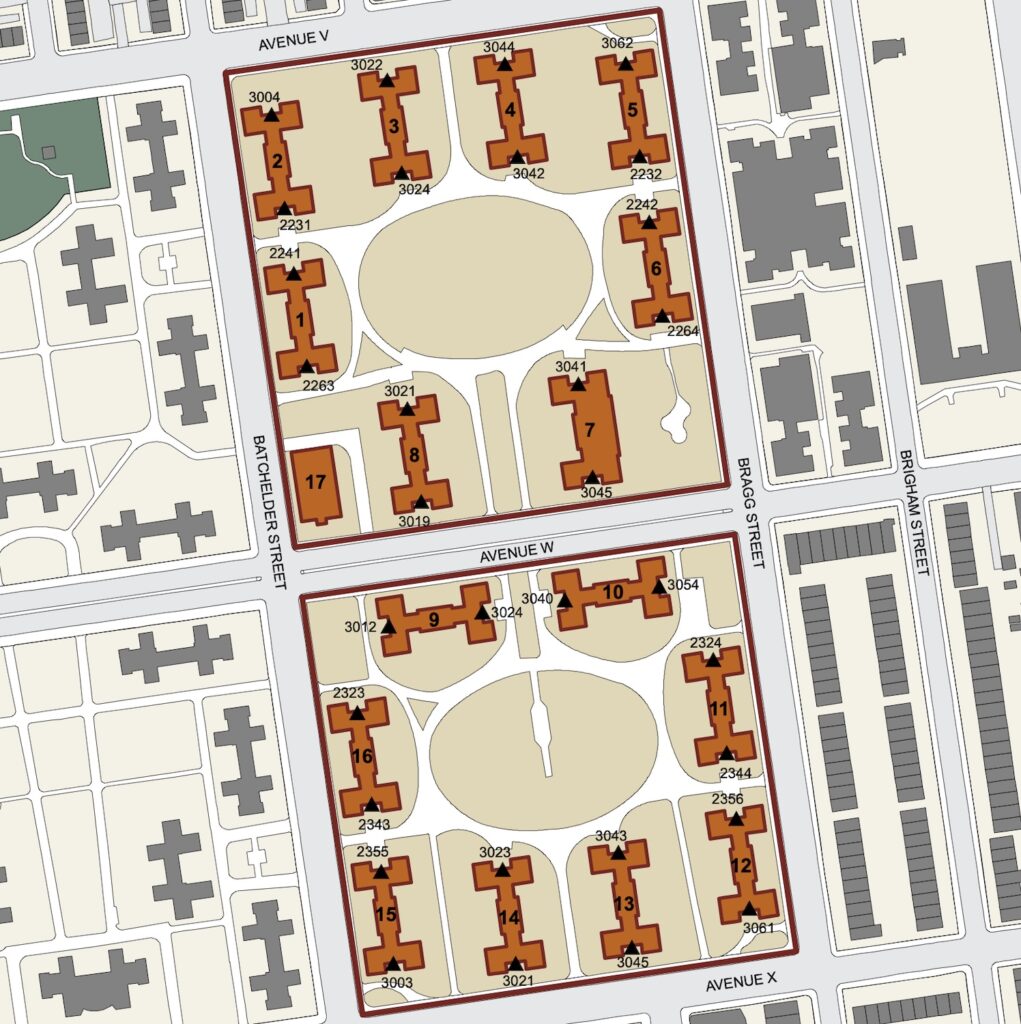 Nostrand Houses layout, via nyc.gov