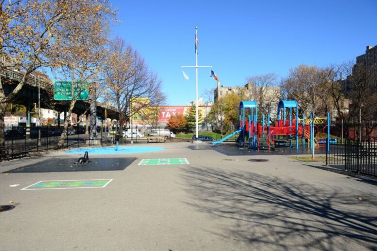 Photograph of Jennie Jerome Playground, via NYC Parks.
