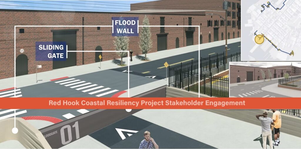 Rendering of Red Hook Coastal Resiliency Project infrastructure, via Karp Strategies.
