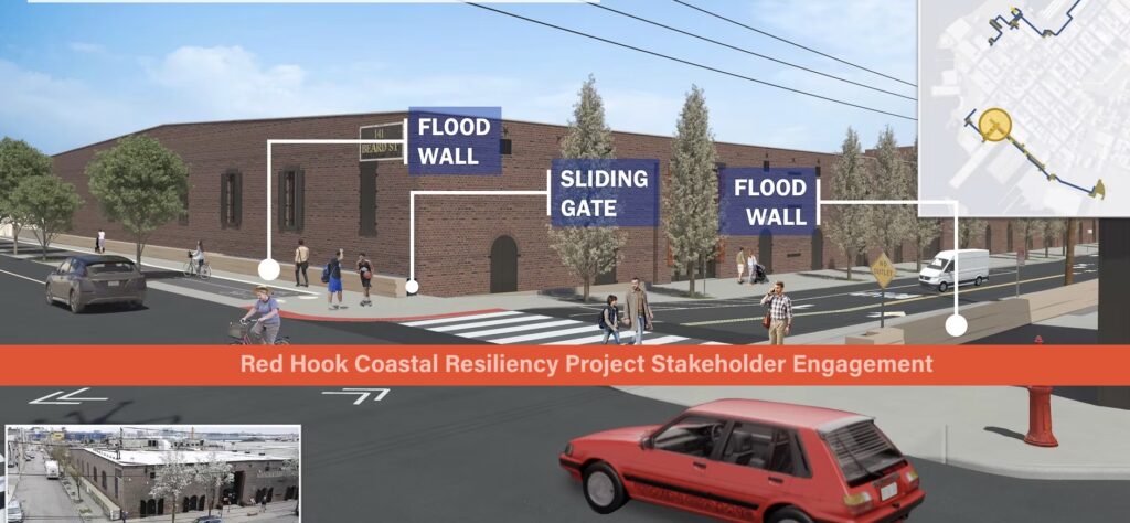 Rendering of Red Hook Coastal Resiliency Project infrastructure, via Karp Strategies.