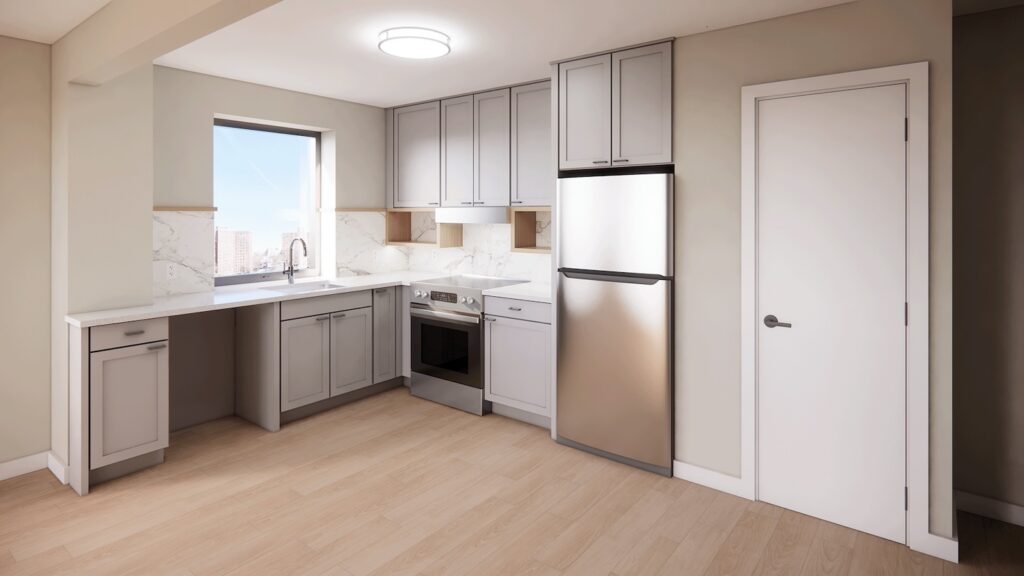 Rendering of renovated unit at Bronx River Addition, via nyc.gov.