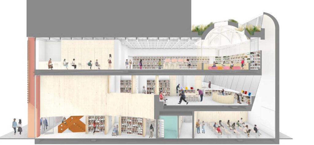 The new Grand Concourse Library at 155 East 173rd Street. Designed by Bernheimer Architecture and Levenbetts Architects. Photo by Secchi Smith.