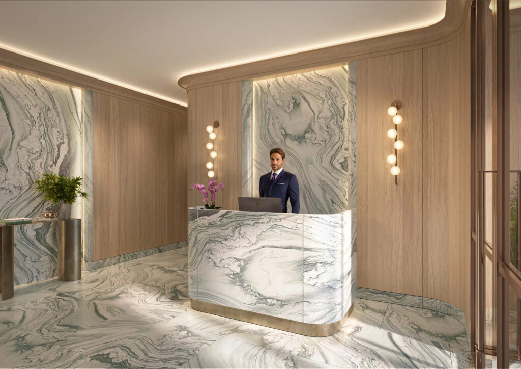 The lobby at 500 East 81st Street. Rendering courtesy of Rybak Development. 